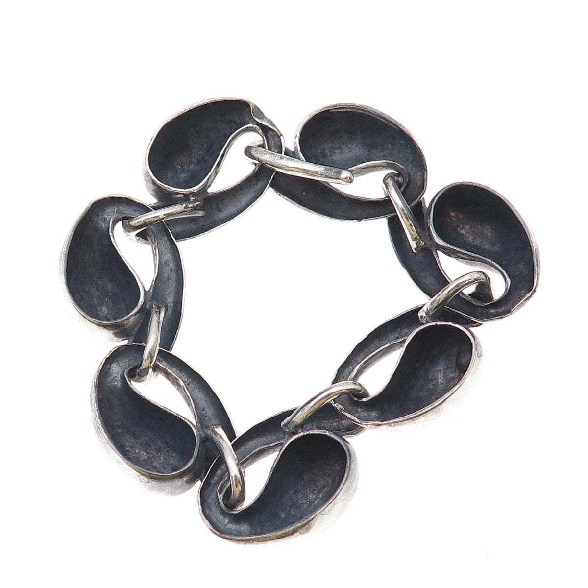 925 Sterling Silver Vintage Modernist Oxidized Bracelet 7.25"