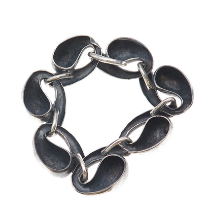 925 Sterling Silver Vintage Modernist Oxidized Bracelet 7.25"