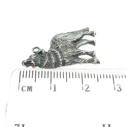 925 Sterling Silver Vintage Howling Wolf Oxidized Pendant