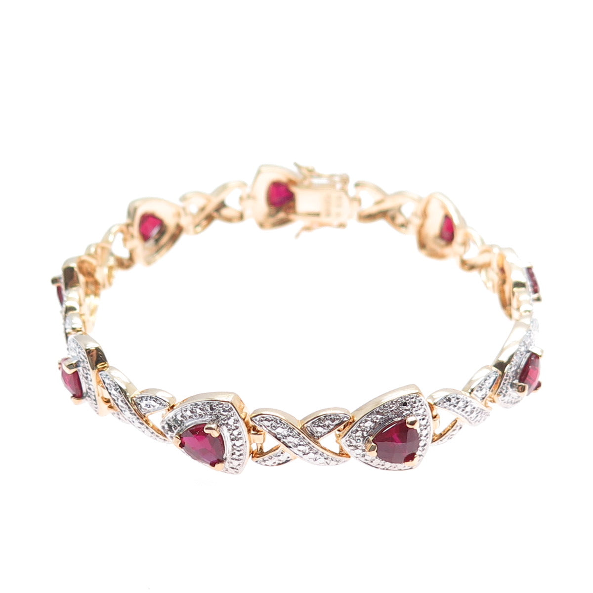 ROSS SIMONS 925 Sterling Gold Plated Lab-Created Ruby Infinity Link Bracelet 8"
