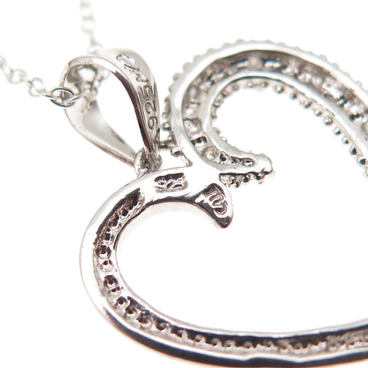 Charles Winston 925 Sterling Silver Real Diamond Heart Cable Chain Necklace 18"