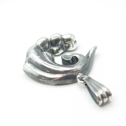 925 Sterling Silver Vintage Floral Oxidized Pendant