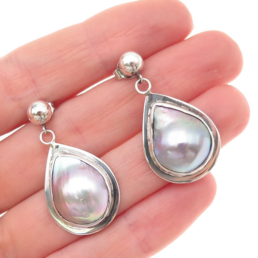 H & BJ Mackie 925 Sterling Silver Vintage Real Blister Pearl Modernist Earrings