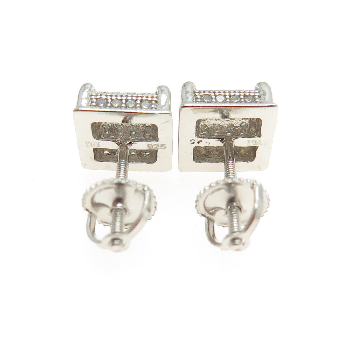 925 Sterling Silver Round-Cut C Z Sparkle Square Stud Earrings