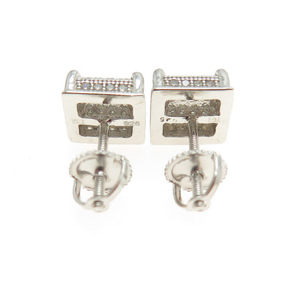 925 Sterling Silver Round-Cut C Z Sparkle Square Stud Earrings