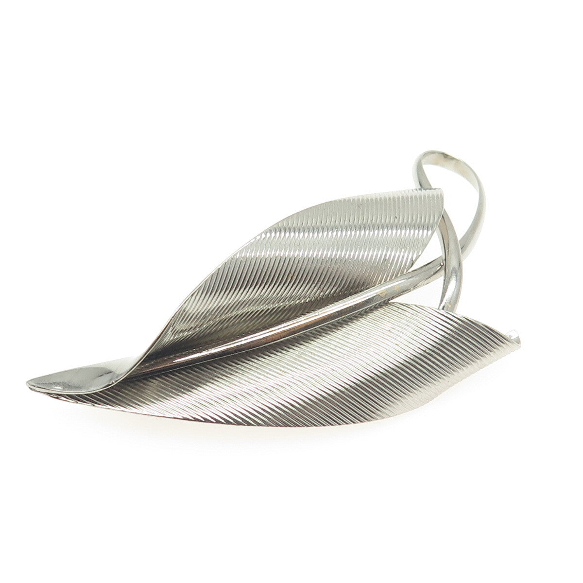 NAPIER 925 Sterling Silver Vintage Striped Leaf Pin Brooch