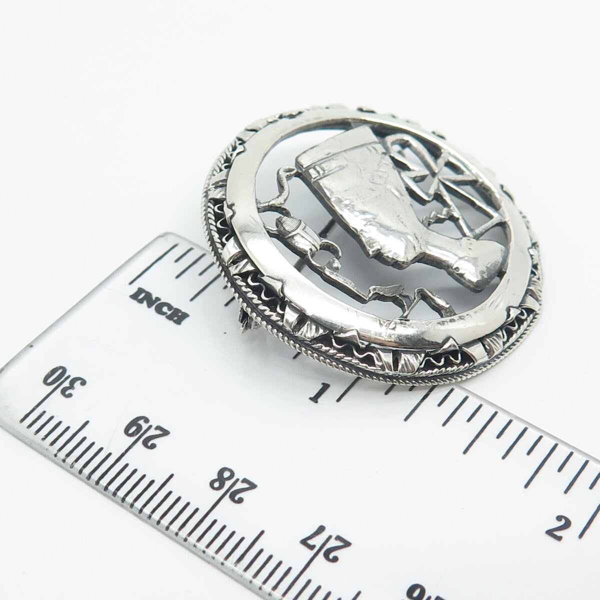 925 Sterling Silver Vintage Egypt Nefertiti Ankh Cross & Scarab Pin Brooch