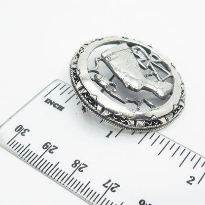 925 Sterling Silver Vintage Egypt Nefertiti Ankh Cross & Scarab Pin Brooch