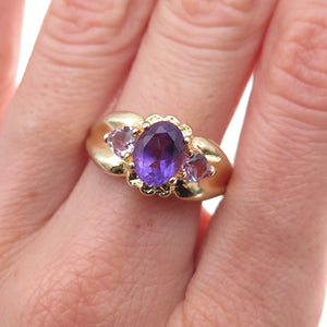 925 Sterling Silver Gold Plated Real Amethyst Ring Size 9