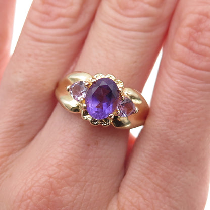 925 Sterling Silver Gold Plated Real Amethyst Ring Size 9