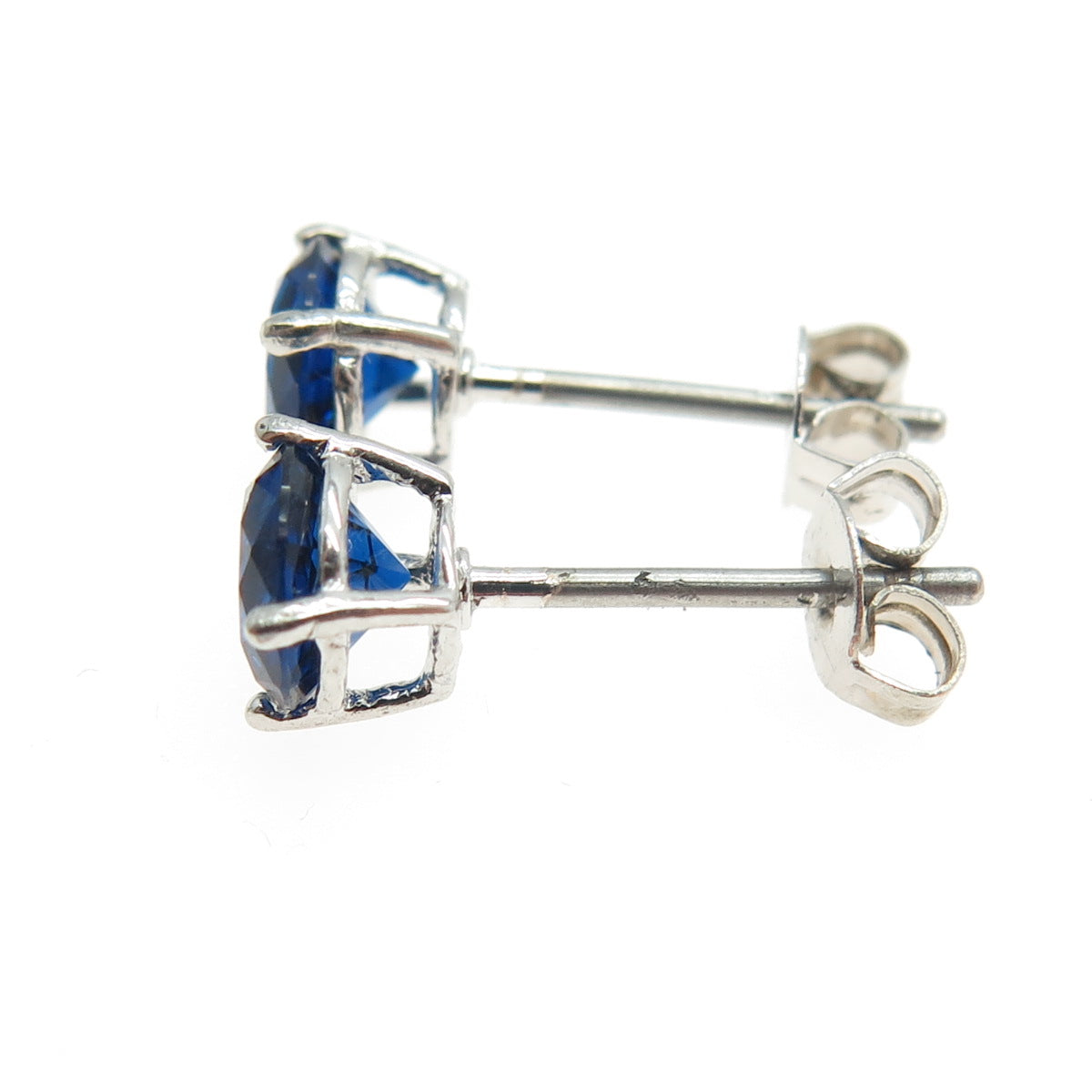 925 Sterling Silver Round-Cut Blue C Z Stud Earrings