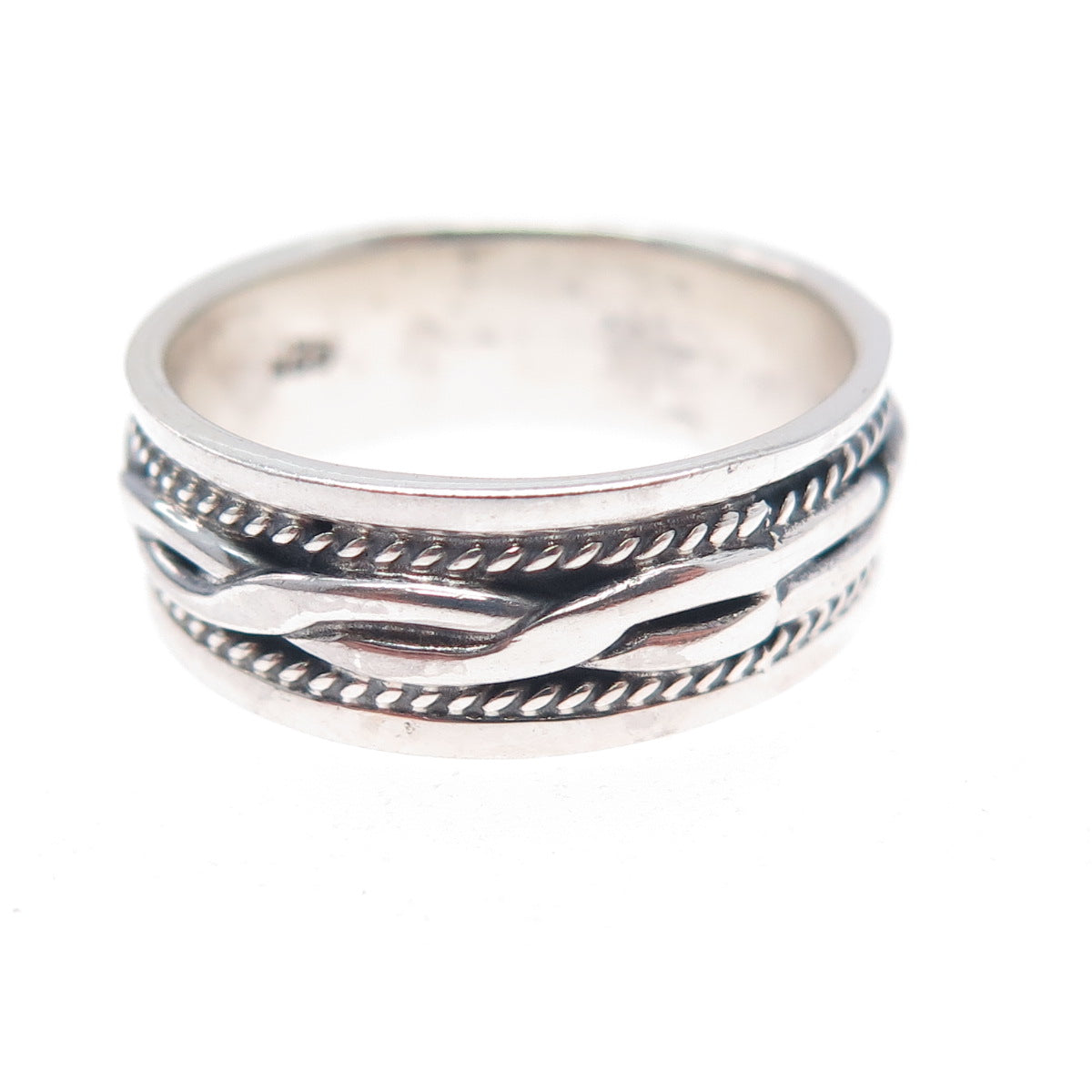925 Sterling Silver Vintage Twisted Oxidized Band Ring Size 7