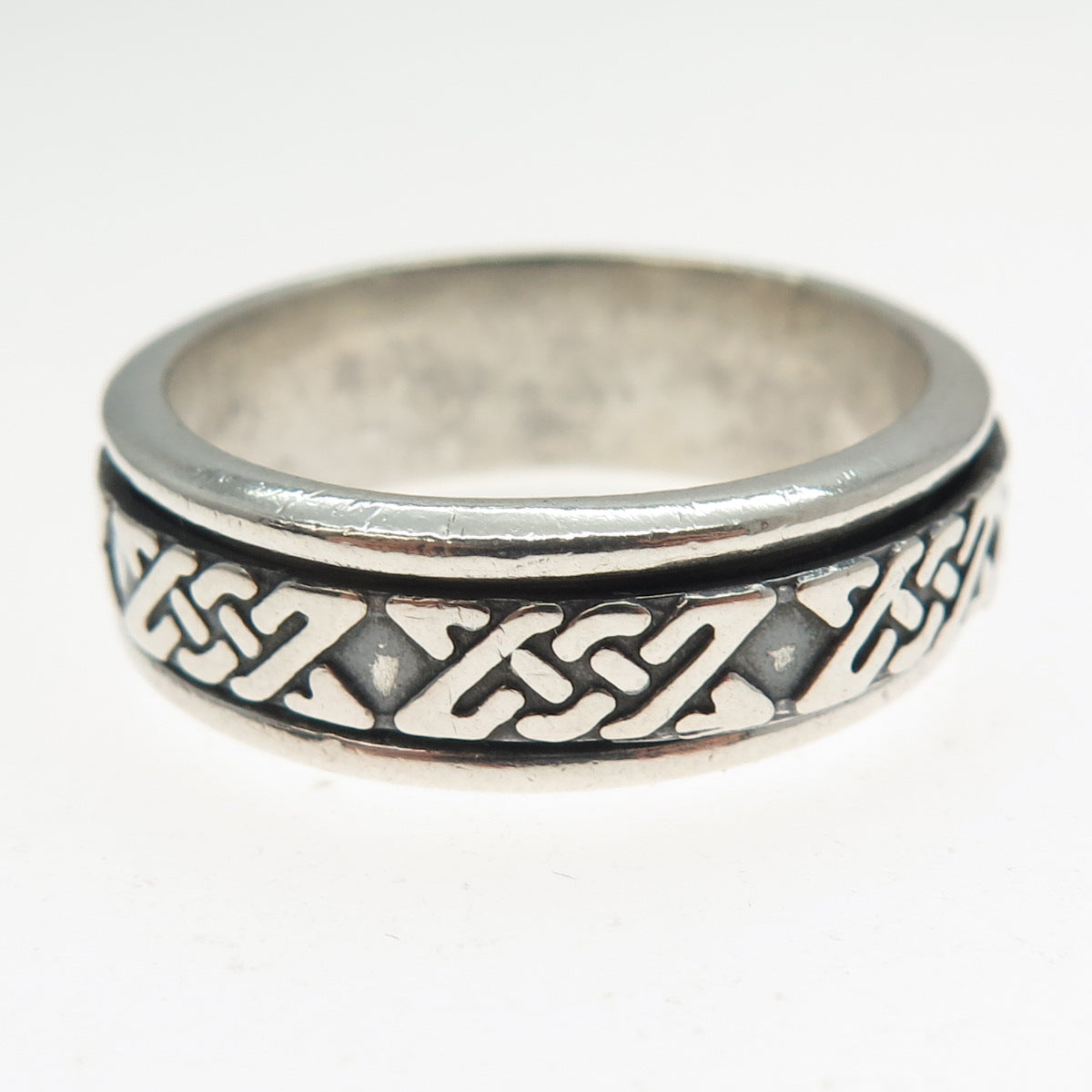 925 Sterling Silver Vintage Celtic Knot Rotating Oxidized Band Ring Size 11.75