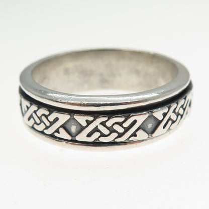 925 Sterling Silver Vintage Celtic Knot Rotating Oxidized Band Ring Size 11.75