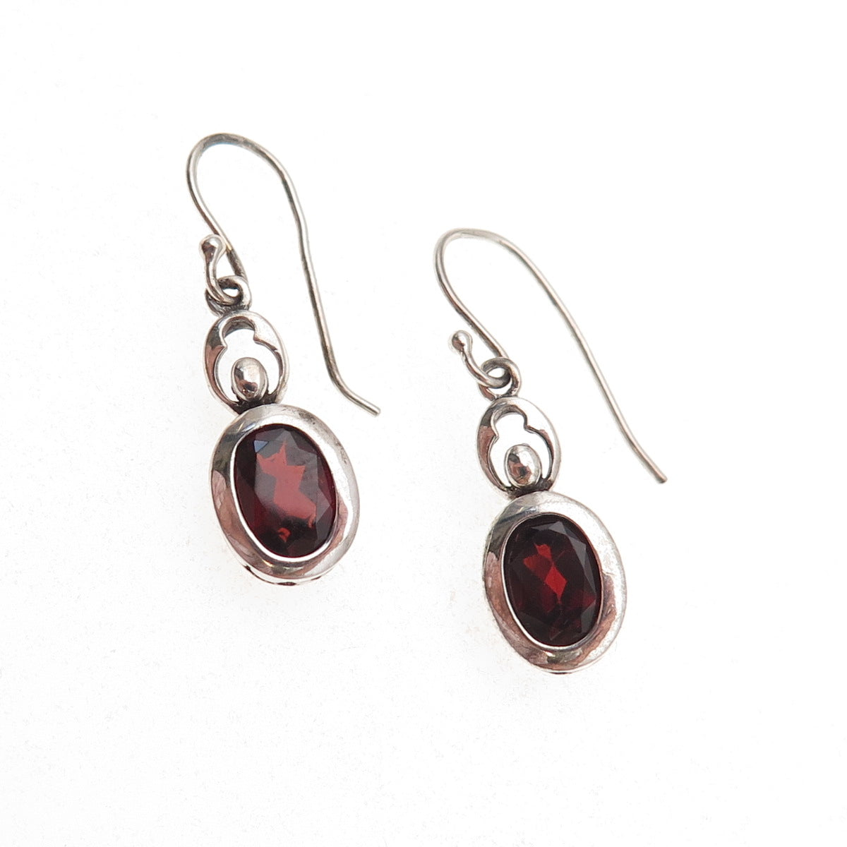 Lucas Lameth 925 Sterling Silver Vintage Real Red Garnet Dangle Earrings