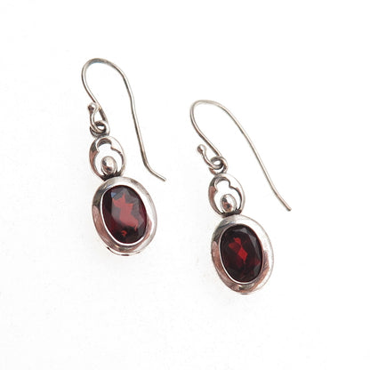 Lucas Lameth 925 Sterling Silver Vintage Real Red Garnet Dangle Earrings