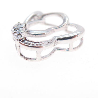 925 Sterling Silver Real Round-Cut Diamond Double Heart Mini Slide Charm Pendant