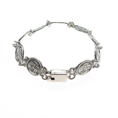 925 Sterling Silver Vintage Mexico Aztec God Oxidized Coin Link Bracelet 7"
