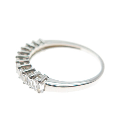 DSMK 925 Sterling Silver Emerald-Cut C Z Half Eternity Ring Size 6.25