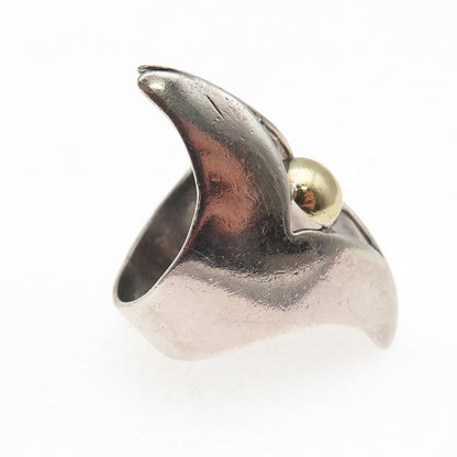925 Sterling Silver 14K Gold Vintage Modernist Oxidized Ring Size 6.25
