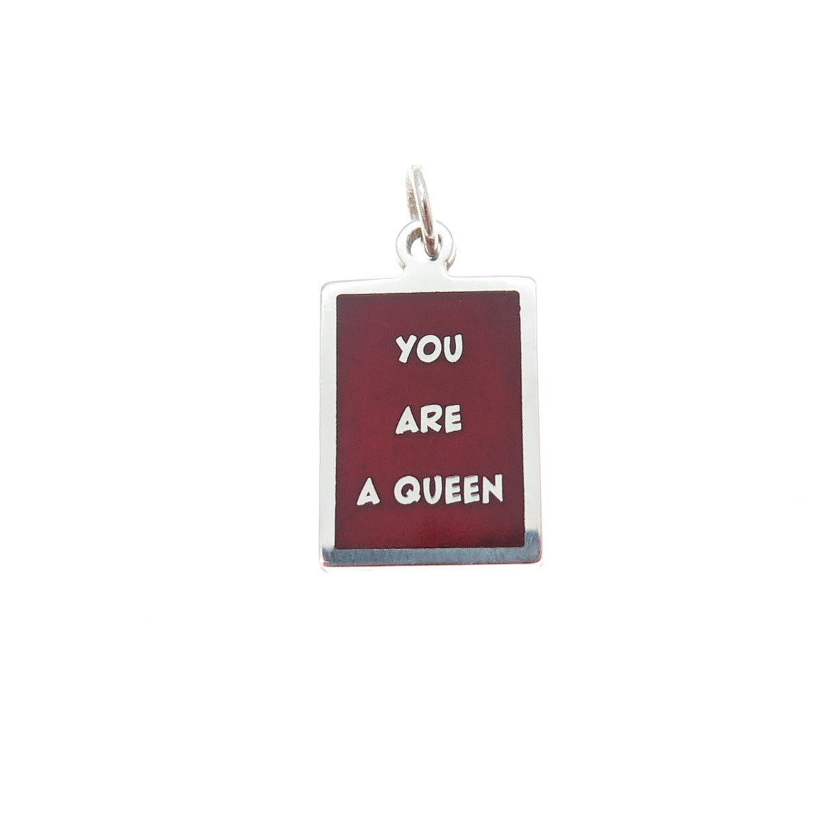 925 Sterling Silver Red Enamel You Are A Queen Minimalist Charm Pendant