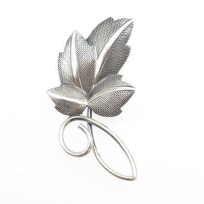 BEAU 925 Sterling Silver Vintage Floral Leaf Oxidized Pin Brooch