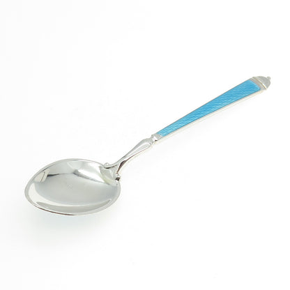 WATSON 925 Sterling Silver Vintage Blue & White Guilloche Enamel Coffee Spoon