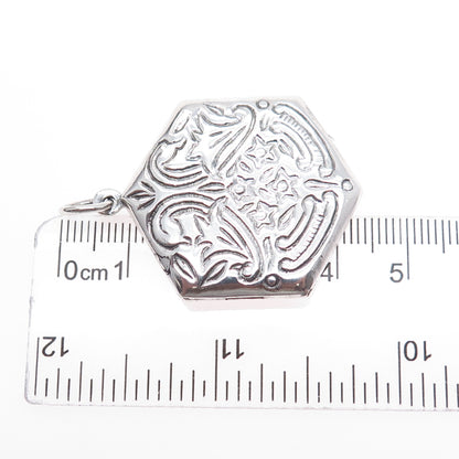 925 Sterling Silver Vintage Ornate Floral Locket Charm Pendant