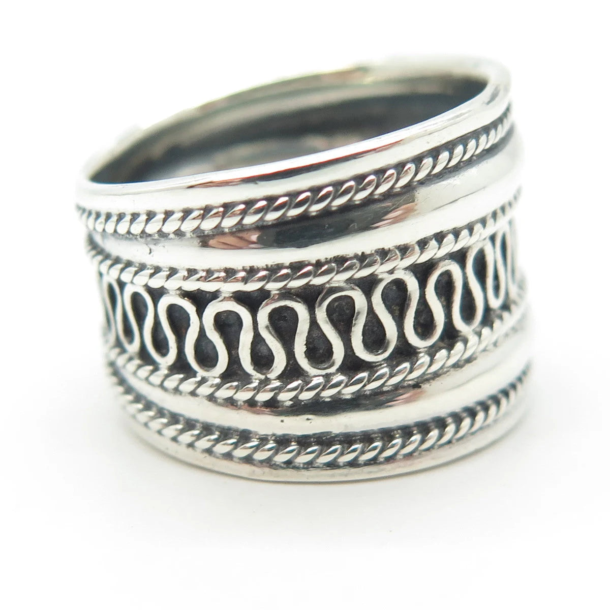 925 Sterling Silver Vintage Eternal Curve Wide Ring Size 7.75