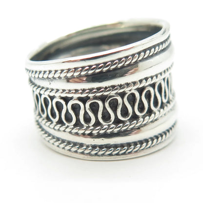 925 Sterling Silver Vintage Eternal Curve Wide Ring Size 7.75