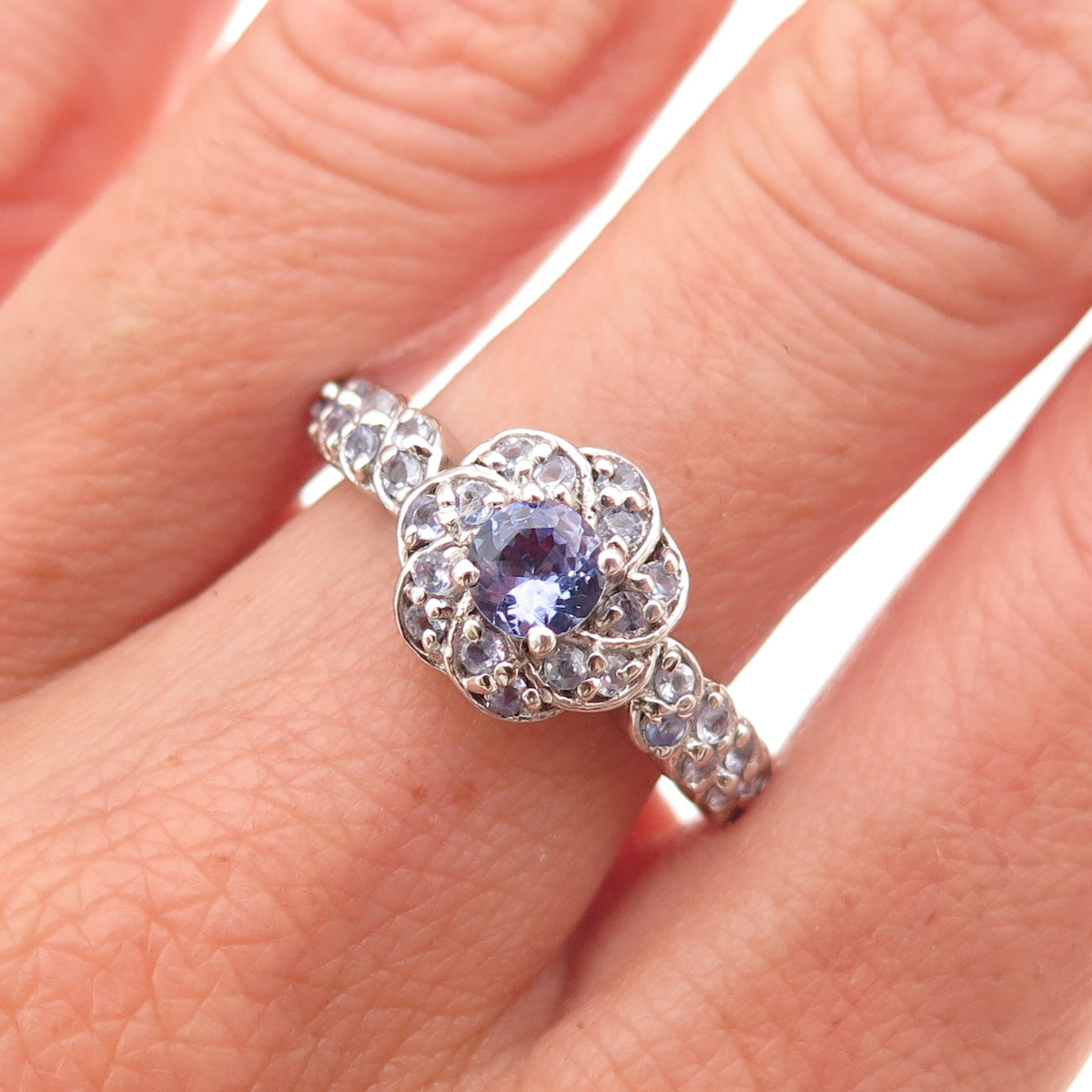 Chuck Clemency 925 Sterling Silver Real Tanzanite Floral Ring Size 8.25