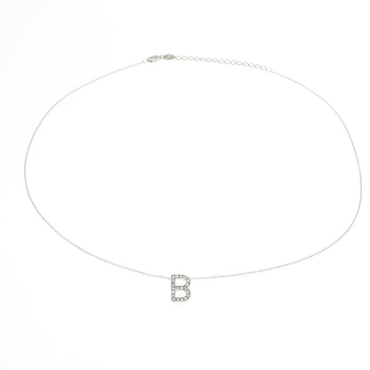 925 Sterling Silver Round-Cut C Z Letter "B" Initial Cable Chain Necklace 18-20"