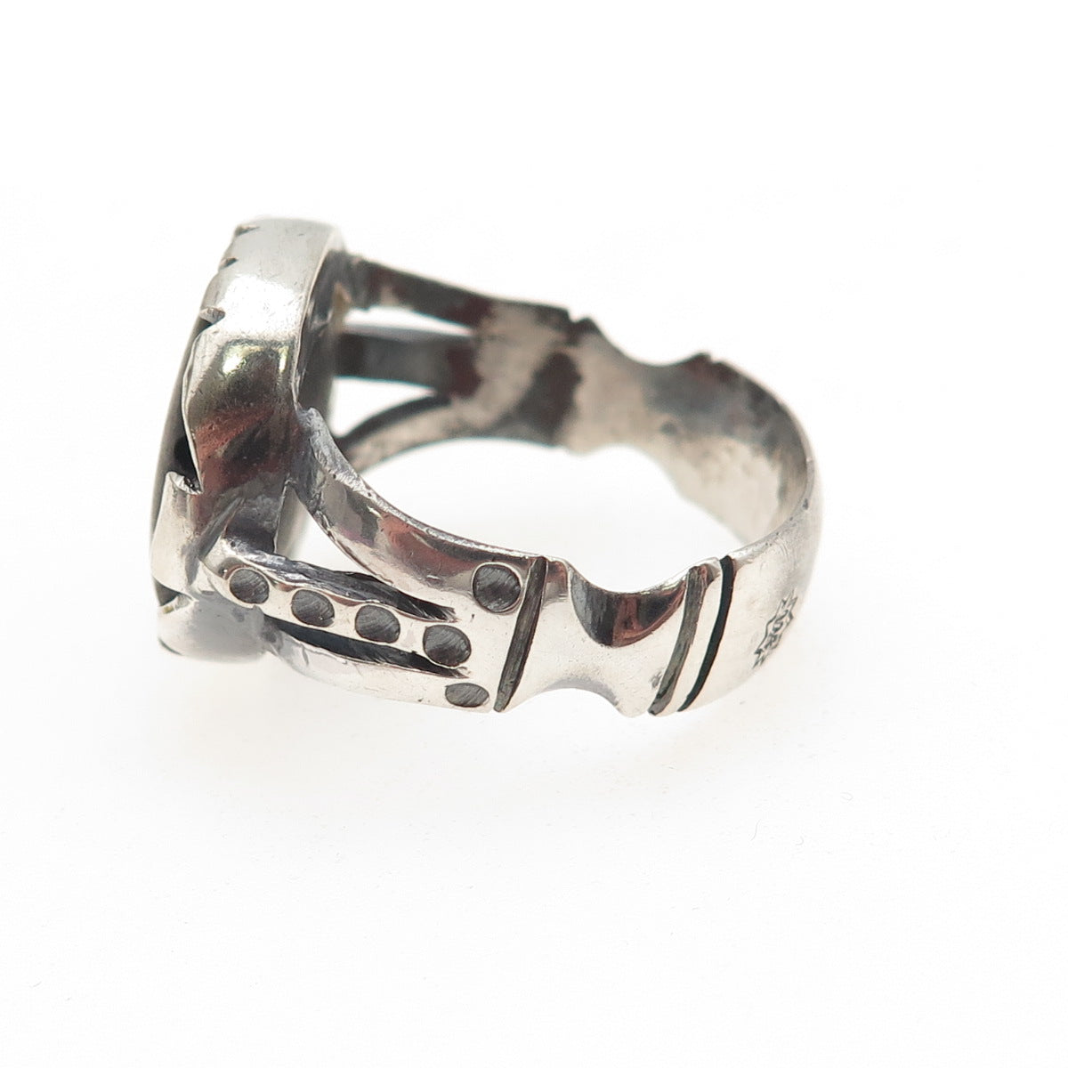 925 Sterling Silver Vintage Real Shungite Modernist Oxidized Ring Size 10.5