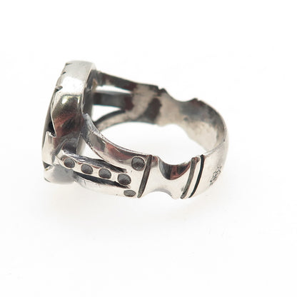 925 Sterling Silver Vintage Real Shungite Modernist Oxidized Ring Size 10.5