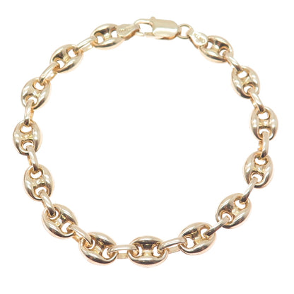 925 Sterling Silver Gold Plated Anchor Mariner Link Bracelet 8.75"