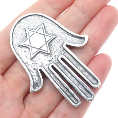 925 Sterling Silver Vintage Star of David Hamsa Oxidized Amulet