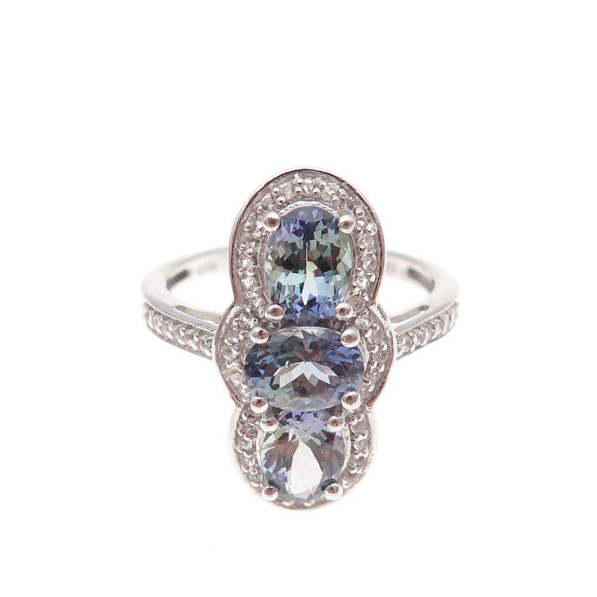Chuck Clemency 925 Sterling Silver Real Tanzanite & White Topaz Ring Size 8.25