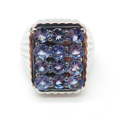 DSMK 925 Sterling Silver Round-Cut Tanzanite Gem Ribbed Domed Ring Size 7.25