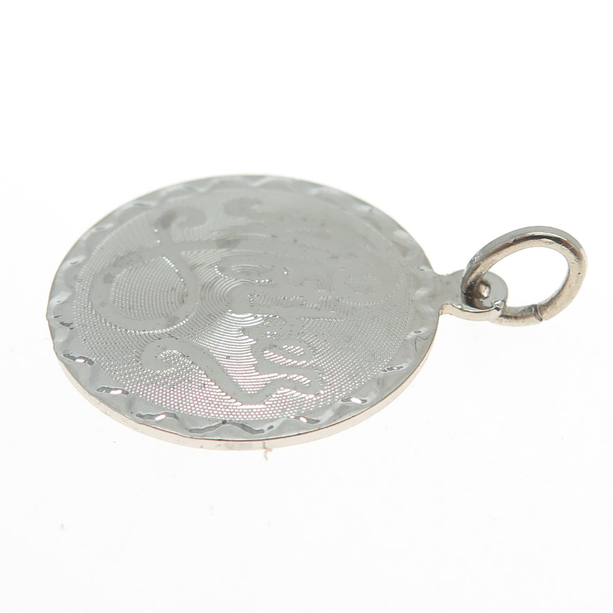 925 Sterling Silver Vintage "Mother" Textured Round Pendant