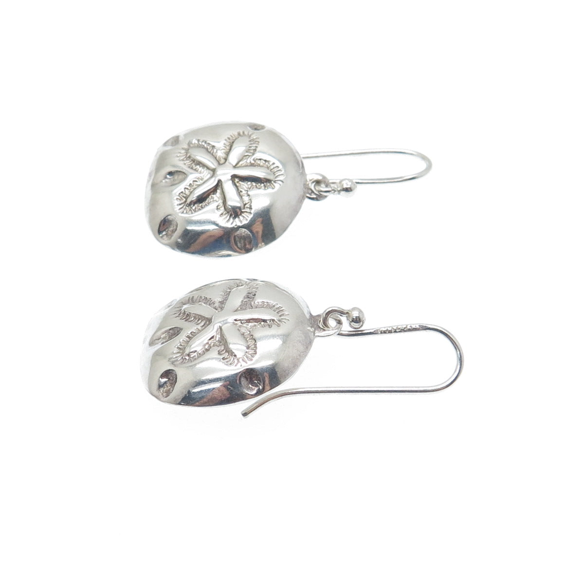 SX SALLY C 925 Sterling Silver Vintage Sand Dollar Oxidized Dangle Earrings