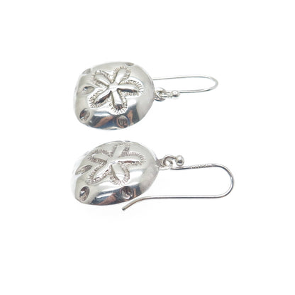 SX SALLY C 925 Sterling Silver Vintage Sand Dollar Oxidized Dangle Earrings