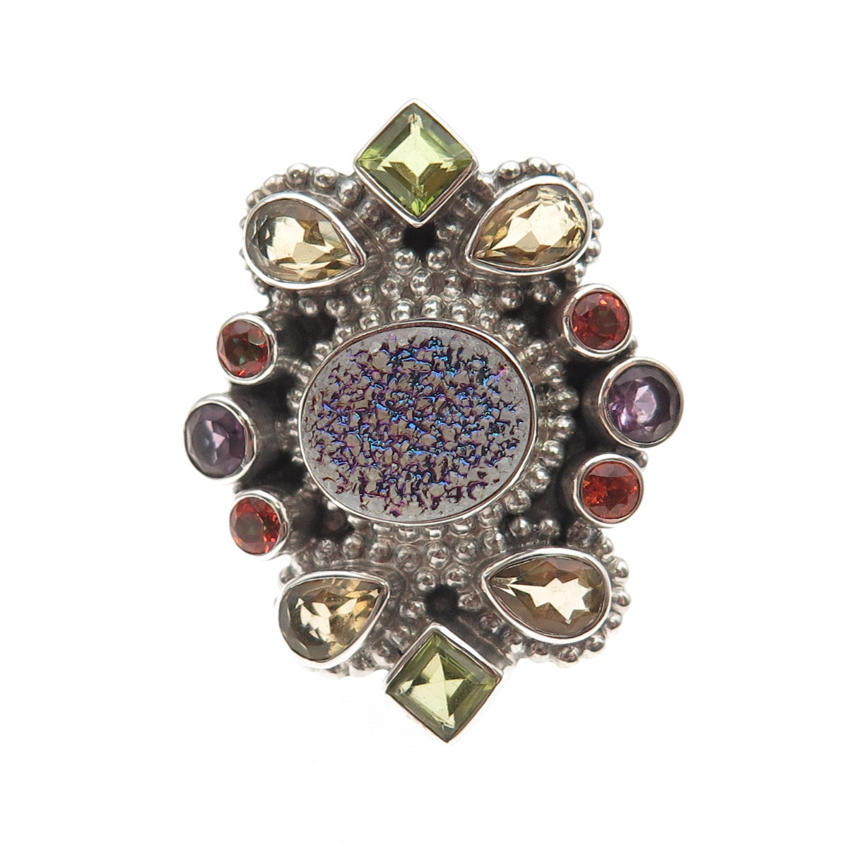 Nicky Butler 925 Sterling Silver Vintage Real Druzy & Multi-Gem Ring Size 8