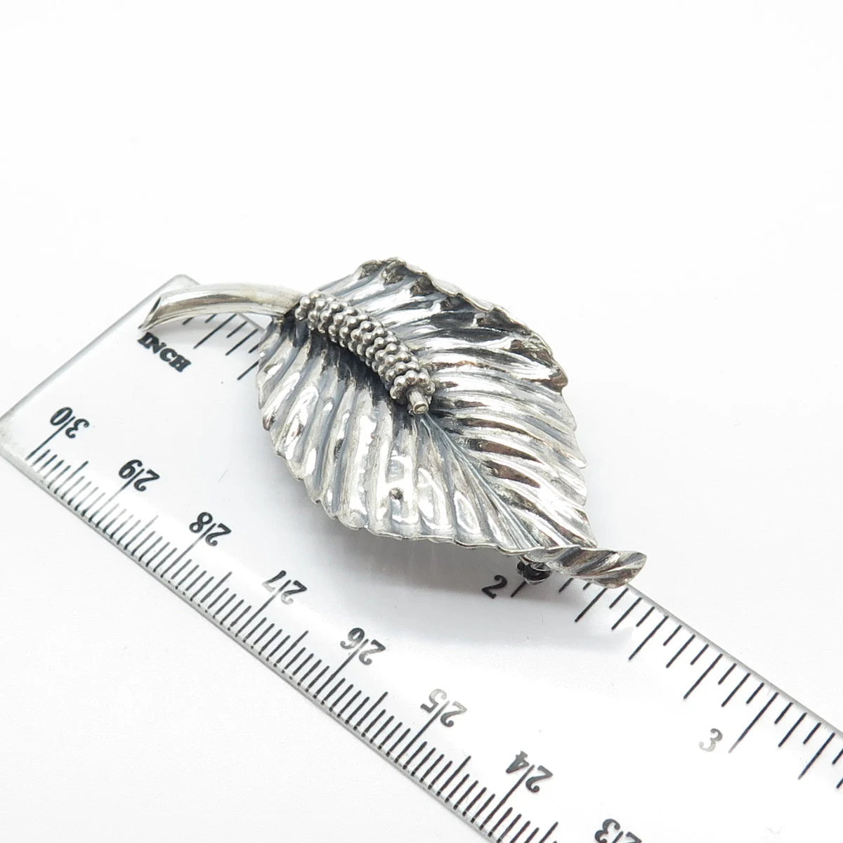 925 Sterling Silver Antique Jewelart Ribbed Leaf Pin Brooch