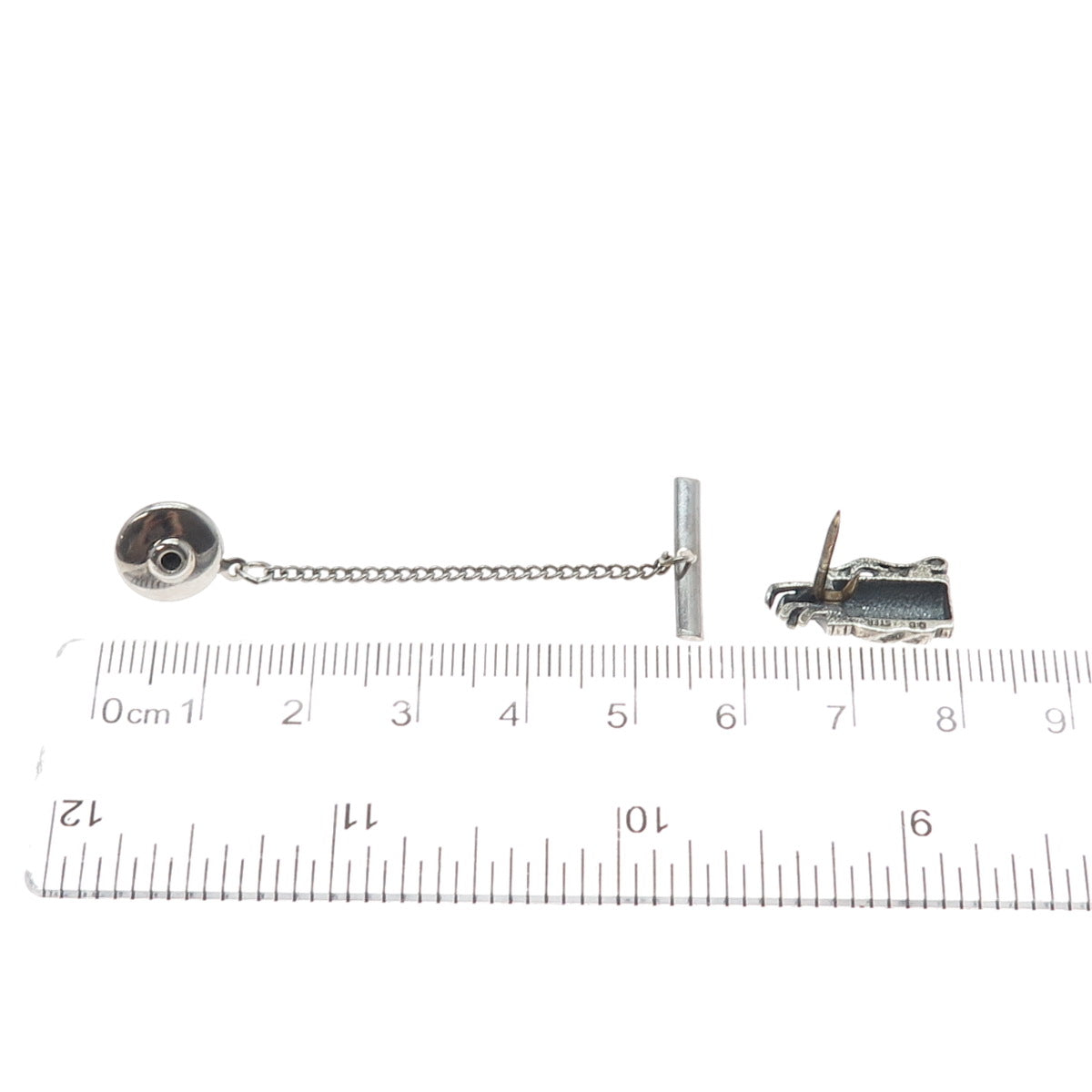 OSTBY & BARTON 925 Sterling Vintage Golf Club Oxidized Tie Tack w/ Button Chain