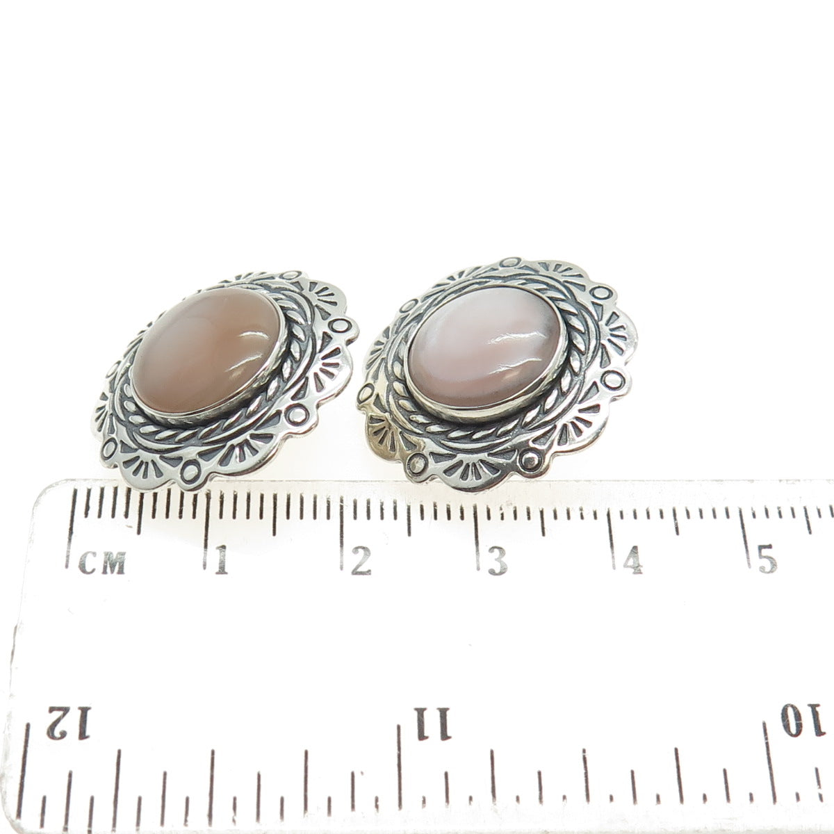 CAROLYN POLLACK 925 Sterling Silver Vintage Rose Mother-of-Pearl Ethnic Earrings