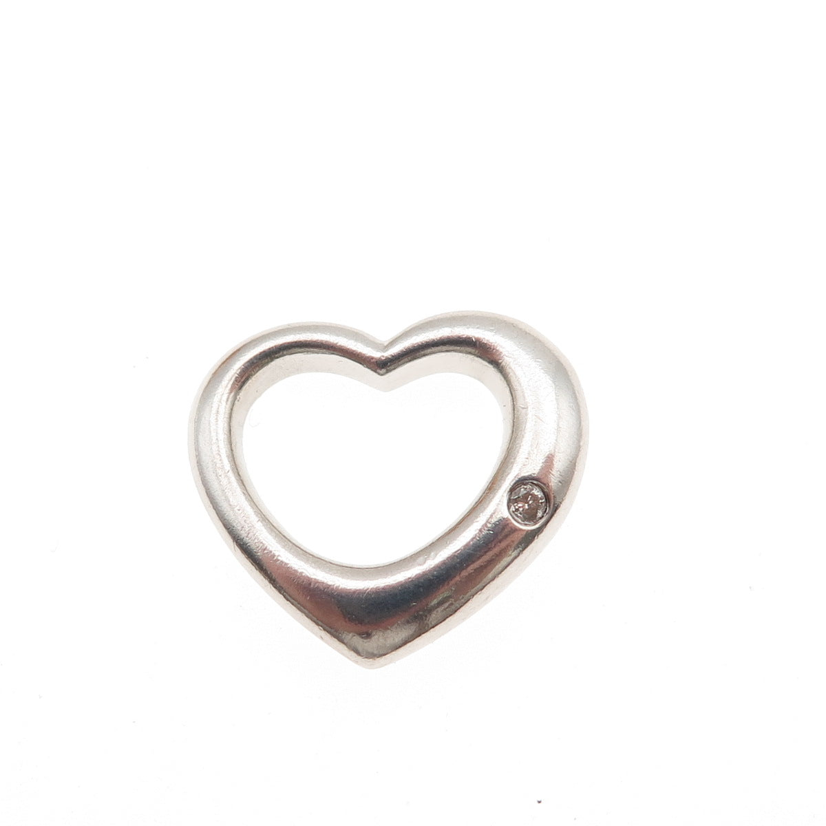 925 Sterling Silver Real Round-Cut Diamond Open Heart Mini Charm Pendant