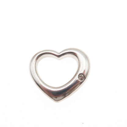 925 Sterling Silver Real Round-Cut Diamond Open Heart Mini Charm Pendant