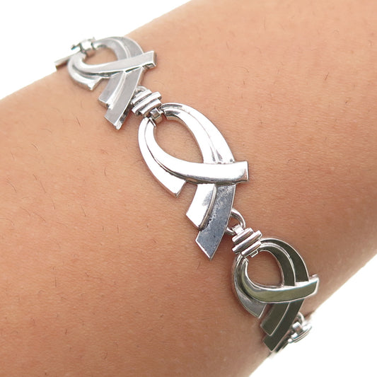 W.E. Richards 925 Sterling Silver Antique Art Deco Ribbon Link Bracelet 7"