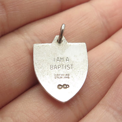 925 Sterling Silver Vintage Hayward "I Am a Baptist" Praying Hands Charm Pendant