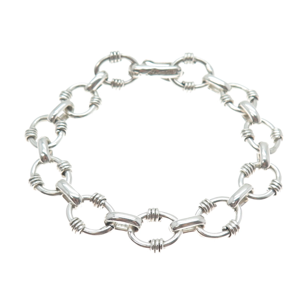925 Sterling Silver Vintage Mexico Modernist Oval Link Bracelet 7"